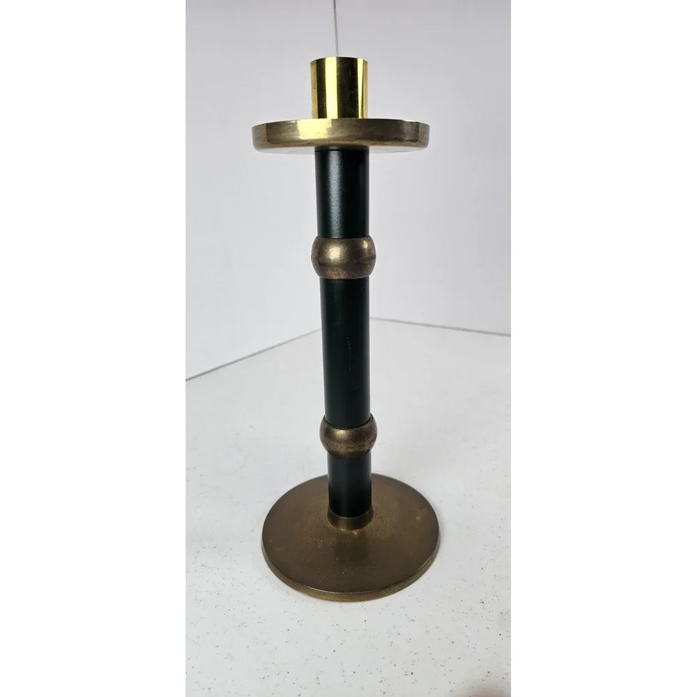 Vintage Ambrosia‎ Brass & Green Candle Holder Modernist MCM Made In India 1995